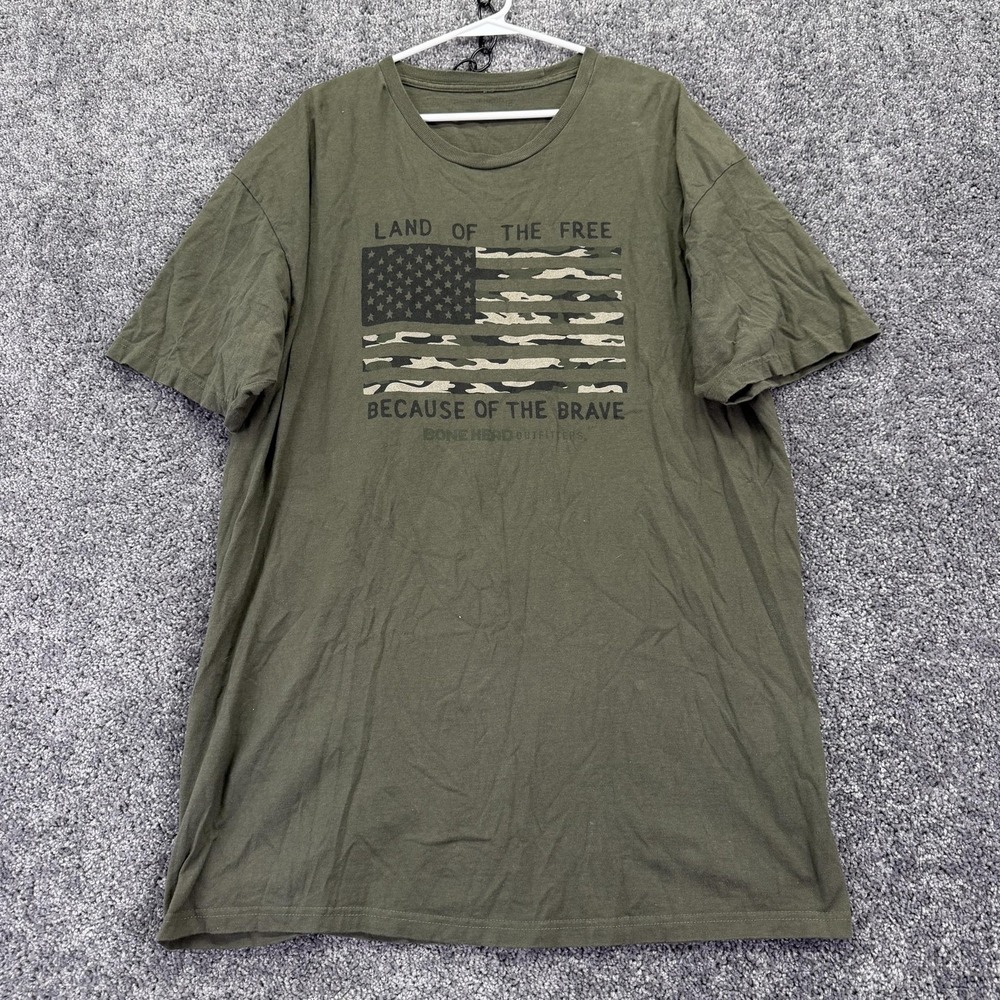 Bonehead Outfitters Shirt Mens 2XL Green Land Of The Free Flag Graphic Tee USA